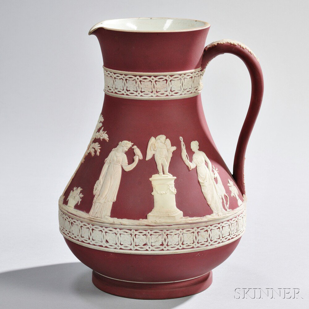 Appraisal: Wedgwood Crimson Jasper Dip Etruscan Jug England c applied white