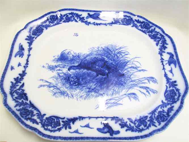 Appraisal: ENGLISH CAULDON IRONSTONE TURKEY PLATTER Flow Blue having turkey pheasant