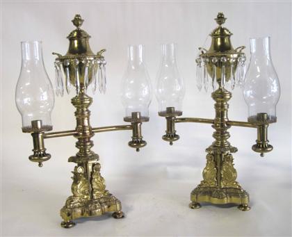 Appraisal: Pair of French brass argand lamps early th century