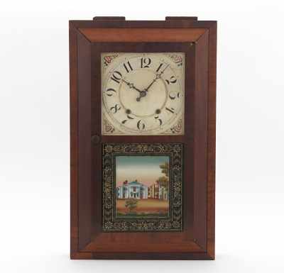 Appraisal: Silias Hoadley Hour Wooden Works Shelf Clock Wood case with