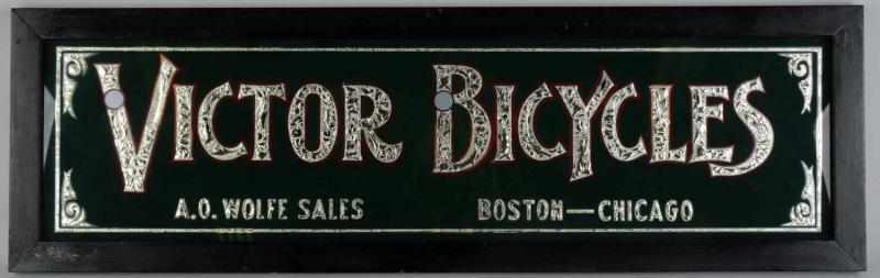 Appraisal: Victor Bicycles Reverse Glass Sign Old glass with new lettering