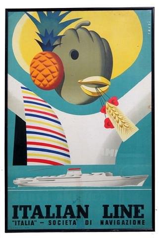 Appraisal: A MID TH CENTURY ITALIAN LINE SHIPPING POSTER by Sassi