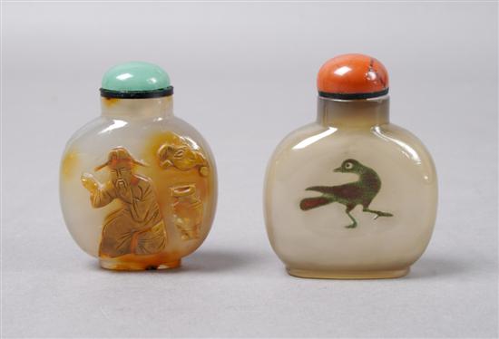 Appraisal: A Group of Two Agate Snuff Bottles Height of tallest