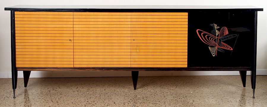 Appraisal: MID CENTURY MODERN FRENCH EBONIZED SIDEBOARD A mid century modern