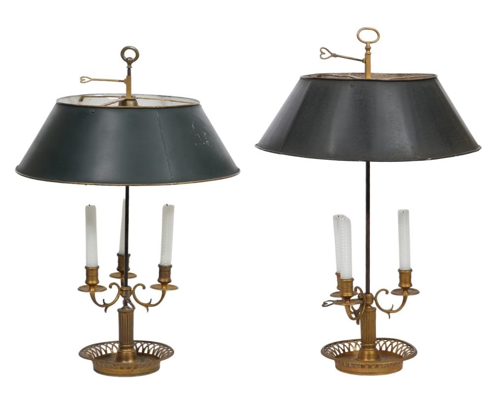 Appraisal: TWO FRENCH BOULLETE TABLE LAMPSBouillette table lamp with candle brackets