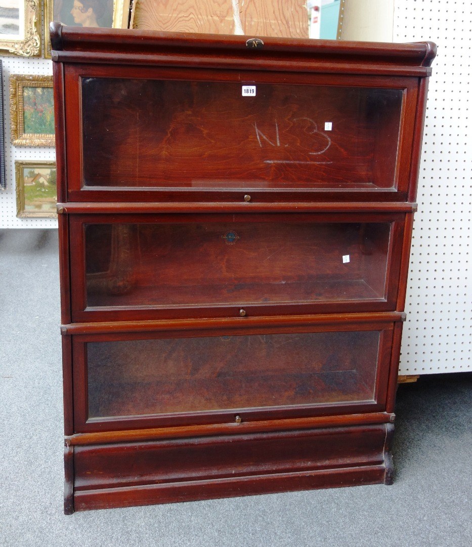 Appraisal: A th century mahogany Globe Wernicke three tier bookcase cm