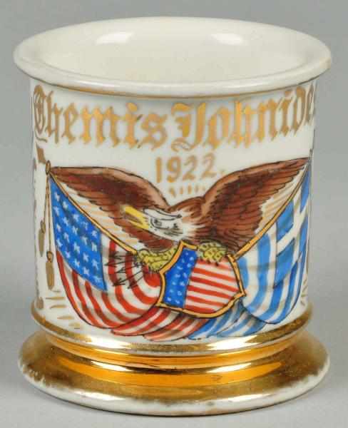 Appraisal: Patriotic Mug Shaving Mug Description Gilt name Themis Johnides dated