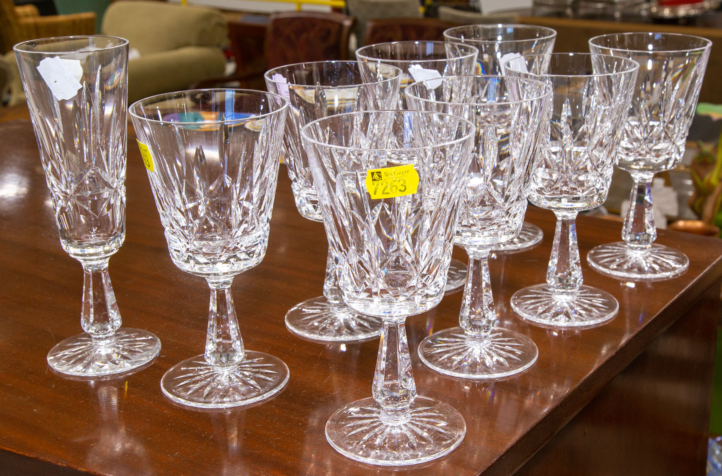 Appraisal: EIGHT WATERFORD LISMORE GOBLETS ONE CHAMPAGNE FLUTE