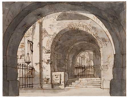 Appraisal: ITALIAN SCHOOL th-century Architectural View of a Stairway with Barrel-Vaulted