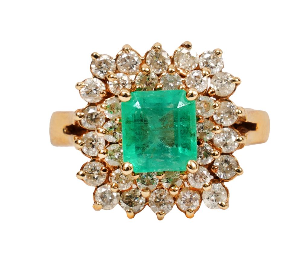 Appraisal: EMERALD DIAMOND KT YG CLUSTER RING kt yellow gold cluster