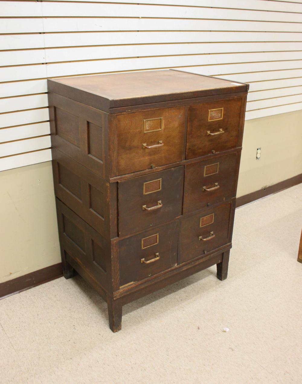 Appraisal: SIX-DRAWER STACKING OAK FILE CABINET American early th century three