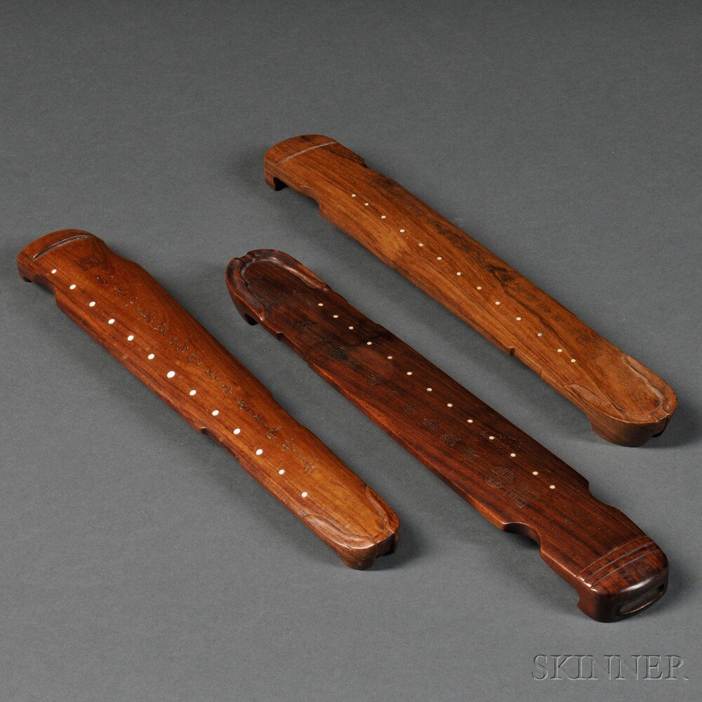 Appraisal: Three Carved Wood Miniature Guqin Zithers China th century with