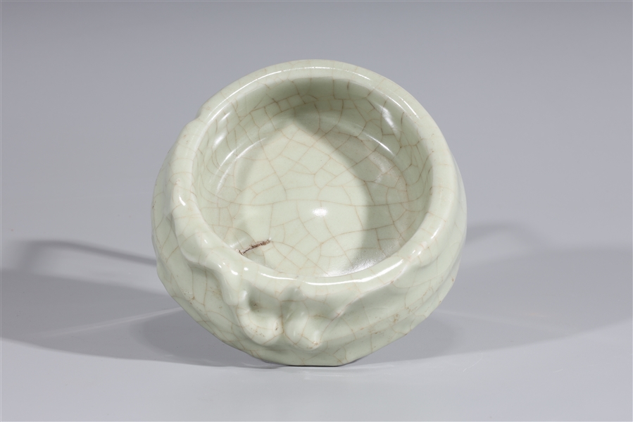 Appraisal: Ancient Chinese celadon crackle glaze brushwasher with mark to bottom