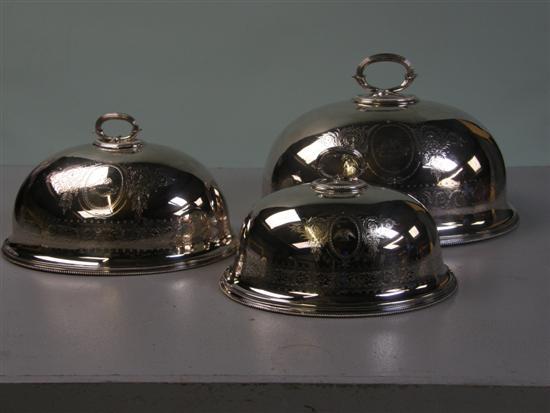 Appraisal: Set of three silver plated graduated meat dish coverslargest high