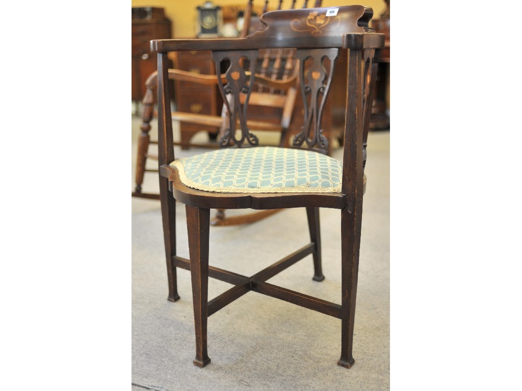 Appraisal: Edwardian mahogany inlaid corner chair