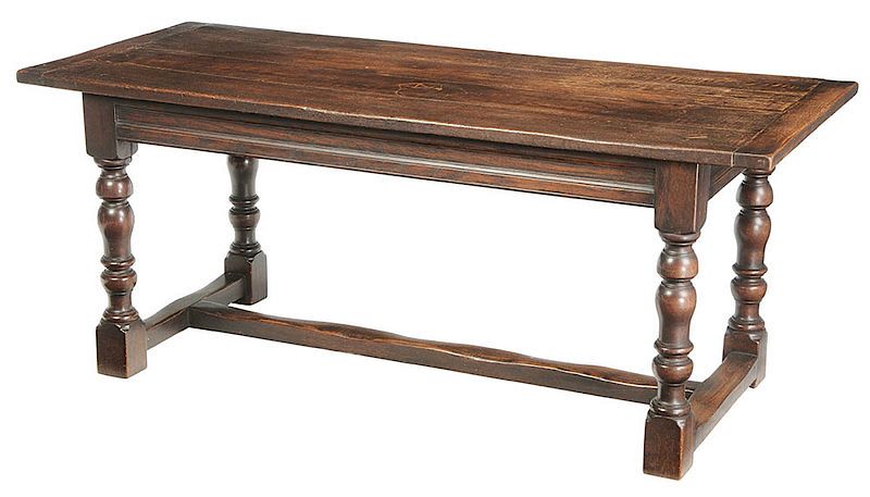 Appraisal: Oak Stretcher Base Library Table British th century mellow brown