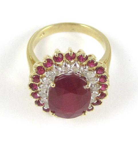 Appraisal: RUBY DIAMOND AND FOURTEEN KARAT GOLD RING with appraisal The