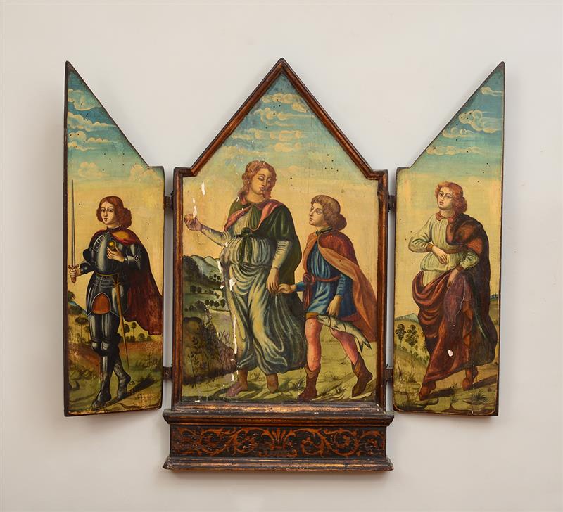 Appraisal: Netherlandish Style Painted and Giltwood Triptych x x in Collection