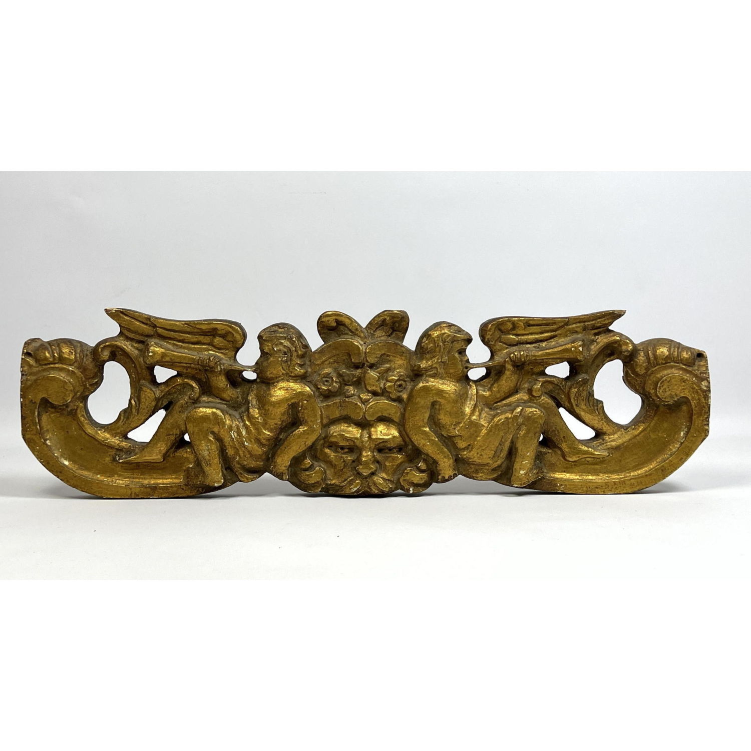 Appraisal: Vintage Carved Gilt Wood Ornament Cherub Norse God Dimensions H