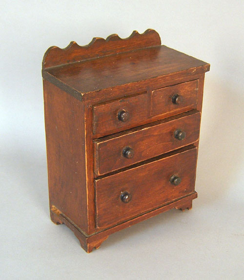 Appraisal: Miniature walnut chest of drawers th c h w