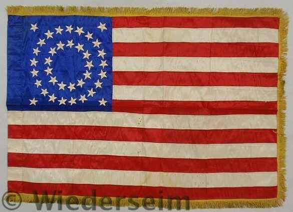 Appraisal: U S Centennial period thirty-eight star silk flag - the