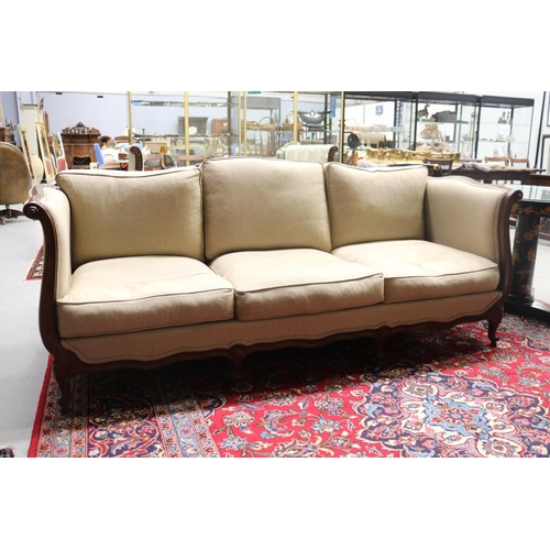 Appraisal: Three seater French handmade sofa in timber with Belgian linen