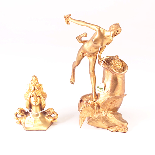 Appraisal: MAIGMAN Two gilded figurines one an inkwell with nude the