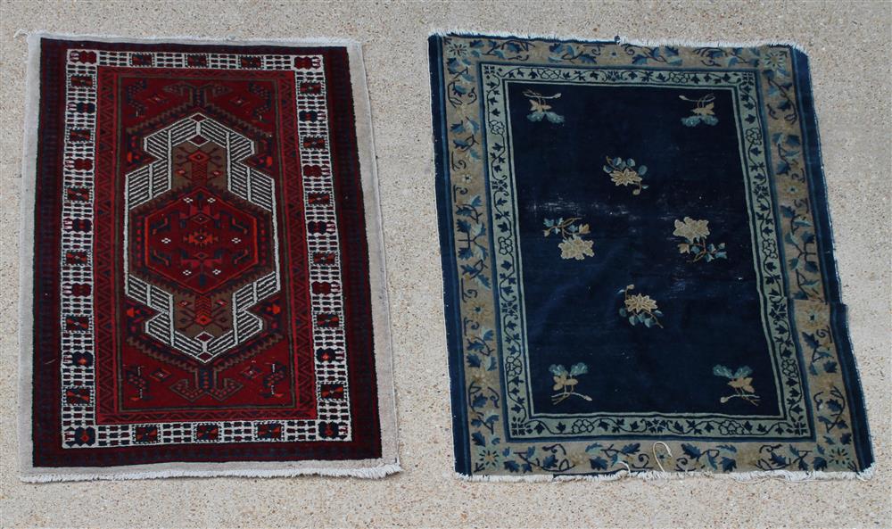 Appraisal: TWO RUGS CHINESE NICHOLS STYLE BLUE AND WHITE WOOL RUG