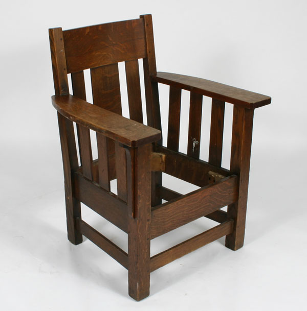 Appraisal: Mission oak arm chair quarter sawn oak pinned construction and