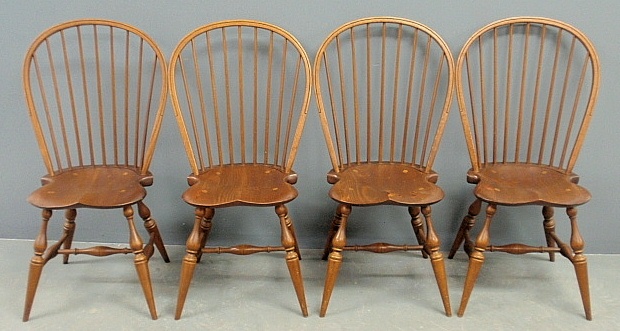 Appraisal: - Set of four maple Windsor style bow-back side chairs