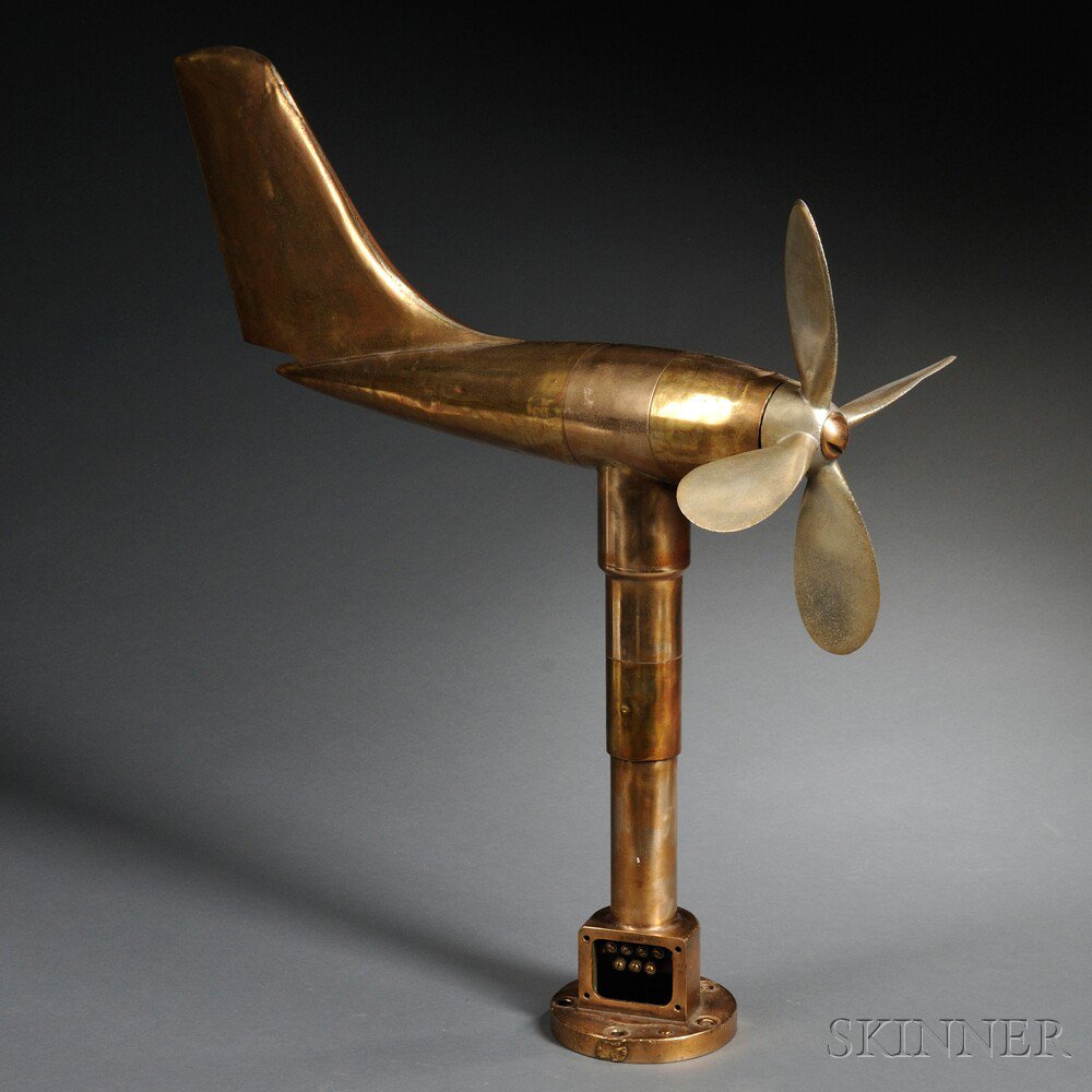 Appraisal: Brass Propeller Anemometer airplane form with aluminum propeller mounted to