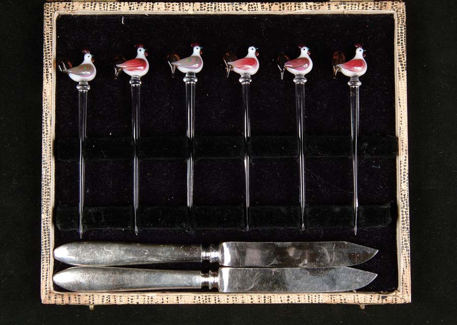 Appraisal: VENETIAN GLASS COCKTAIL PICKS Boxed set of six Venetian glass