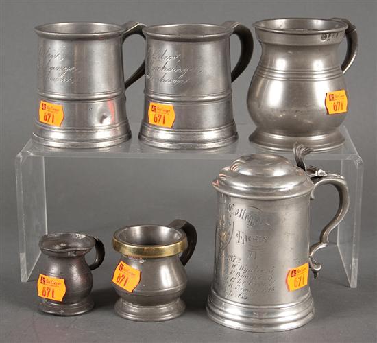 Appraisal: Three English pewter baluster-form measures and three English pewter diminutive