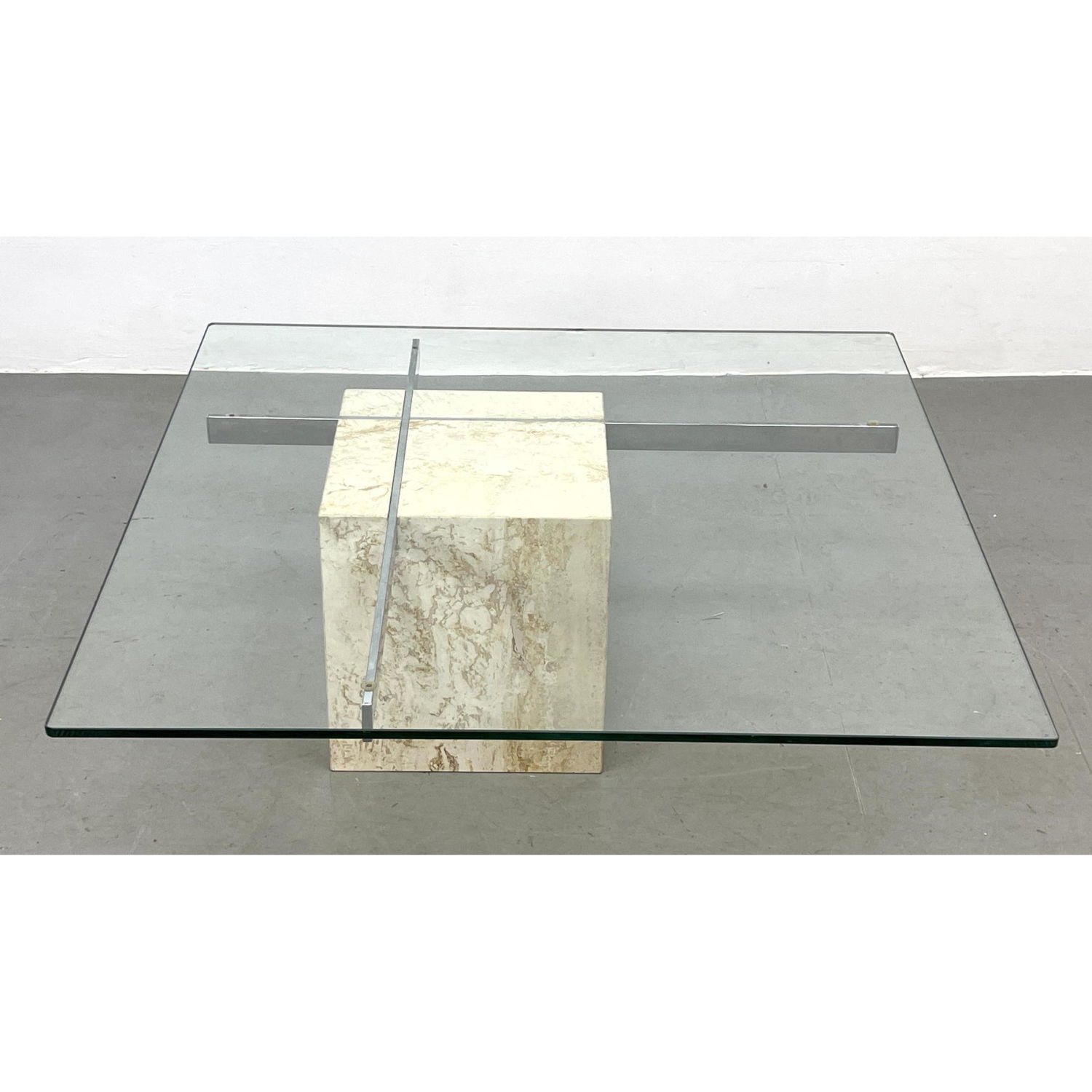 Appraisal: ARTEDI Travertine Marble Glass and Chrome Coffee Table Modernist Cocktail