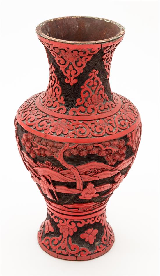 Appraisal: Sale Lot A Cinnabar Lacquer Vase having broad shoulders raised