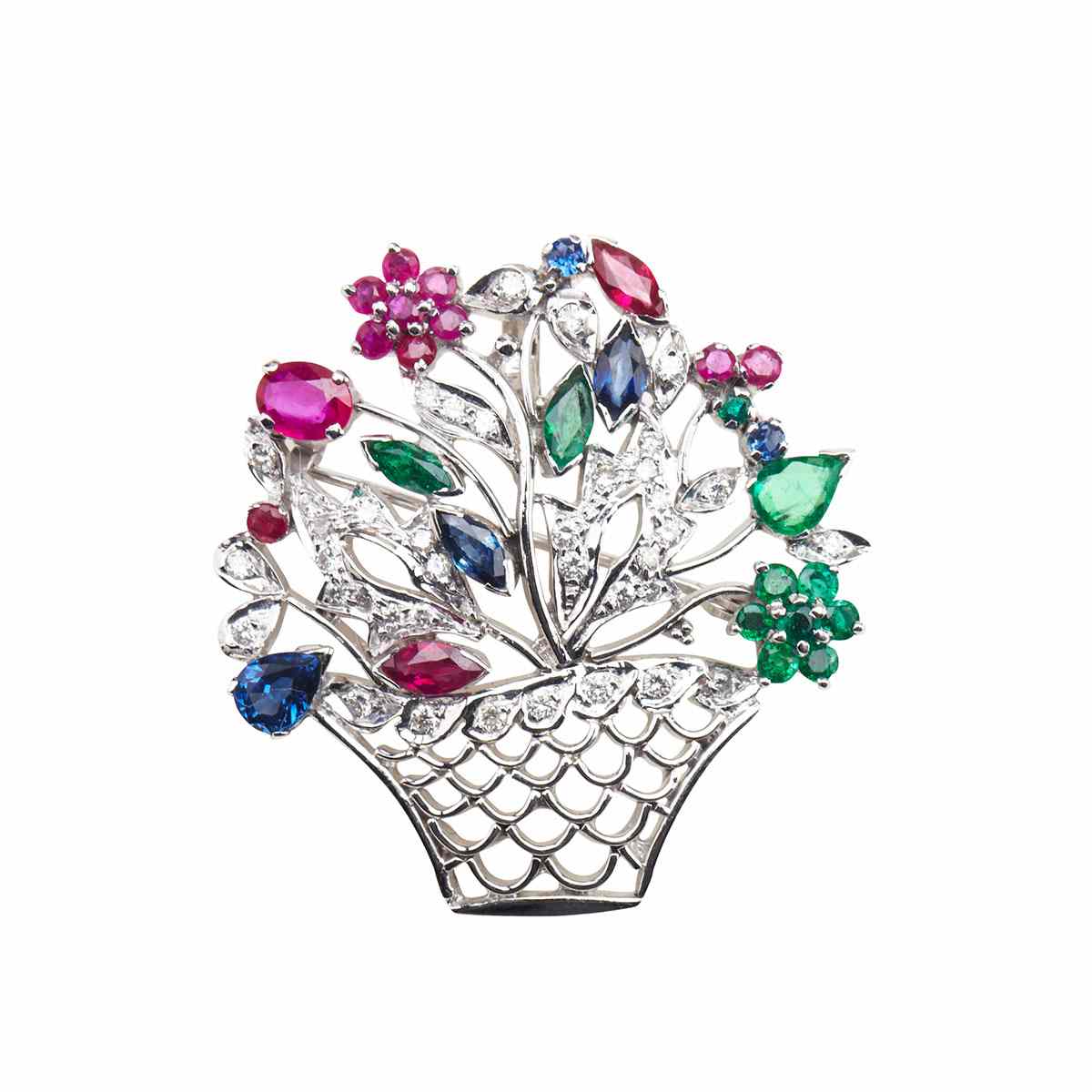 Appraisal: k White Gold Brooch formed as a flower basket and