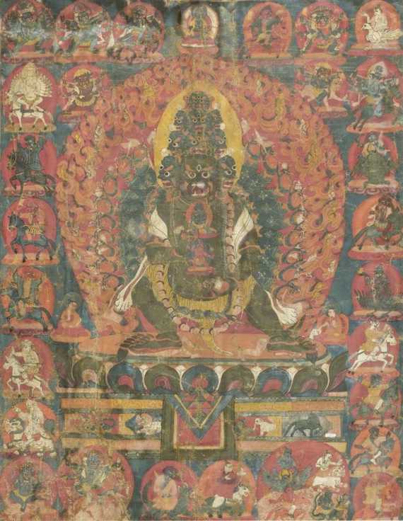 Appraisal: A TANTRIC THANGKA OF GANACAKRA FROM THE BONPO RELIGION Tibet