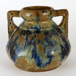 Appraisal: French Dieulefit glazed pottery vase French Dieulefit glazed double handled