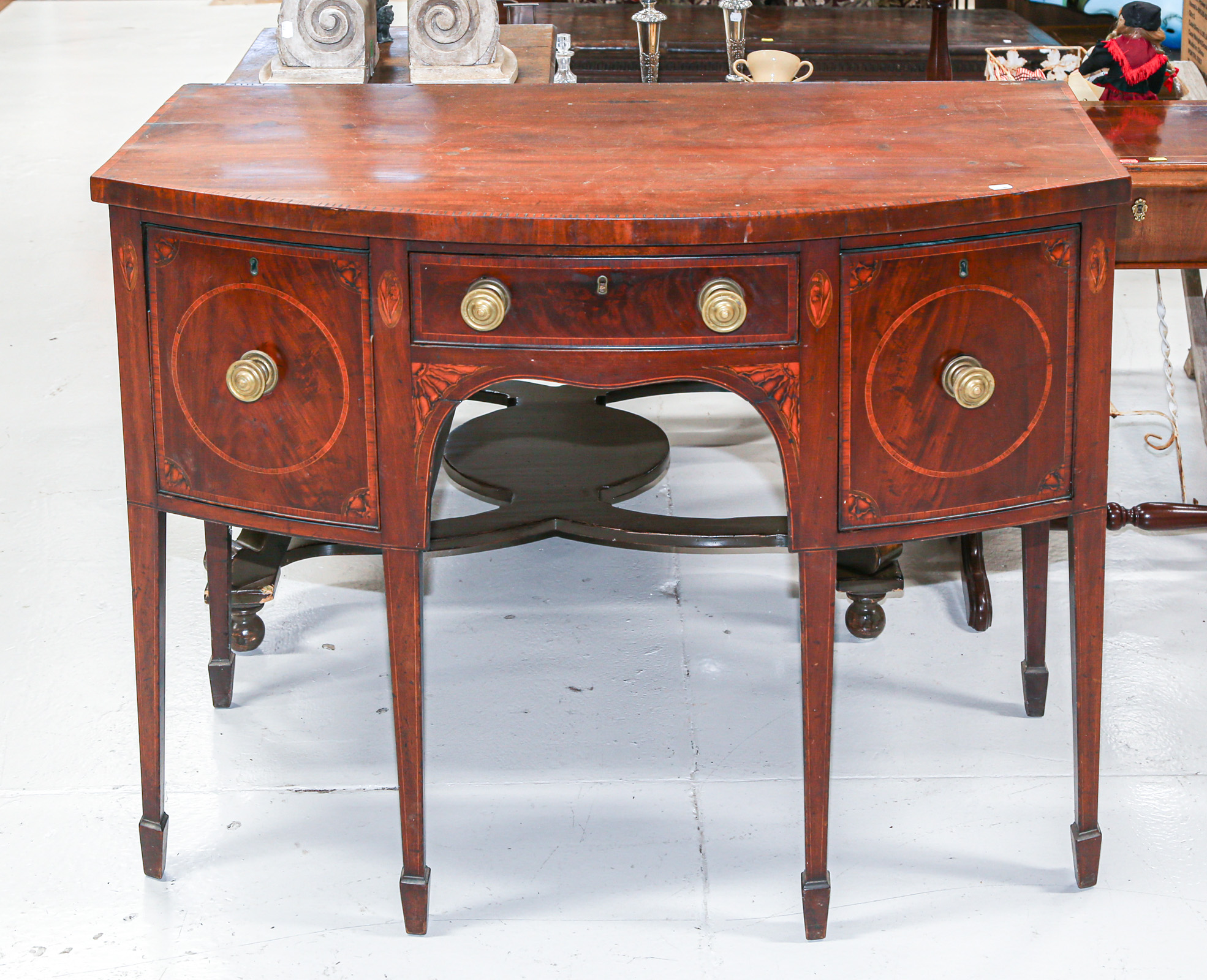 Appraisal: ENGLISH HEPPLEWHITE MAHOGANY SIDEBOARD Late th century with banded edging