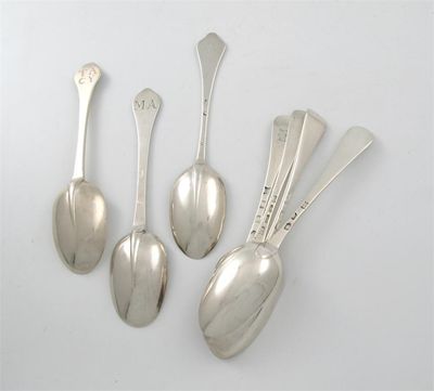 Appraisal: Three wavy-end spoons one by Benjamin Watts London one with