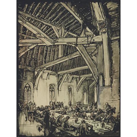 Appraisal: Sir Frank Brangwyn - INTERIOR OF THE CLOTH HALL YPRES