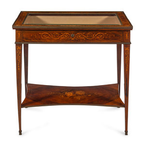 Appraisal: A French Gilt Bronze Mounted Marquetry Vitrine Table Circa Height