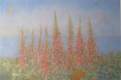 Appraisal: BEVERIDGE I MOORE - FOXGLOVES Signed bottom right oil on