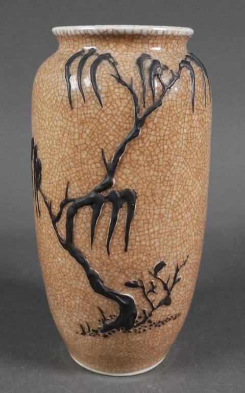 Appraisal: Chinese ceramic vase with a beige and brown crackle glaze