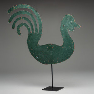 Appraisal: A Cut and Painted Sheet Metal Rooster Weathervane Likely Mid-