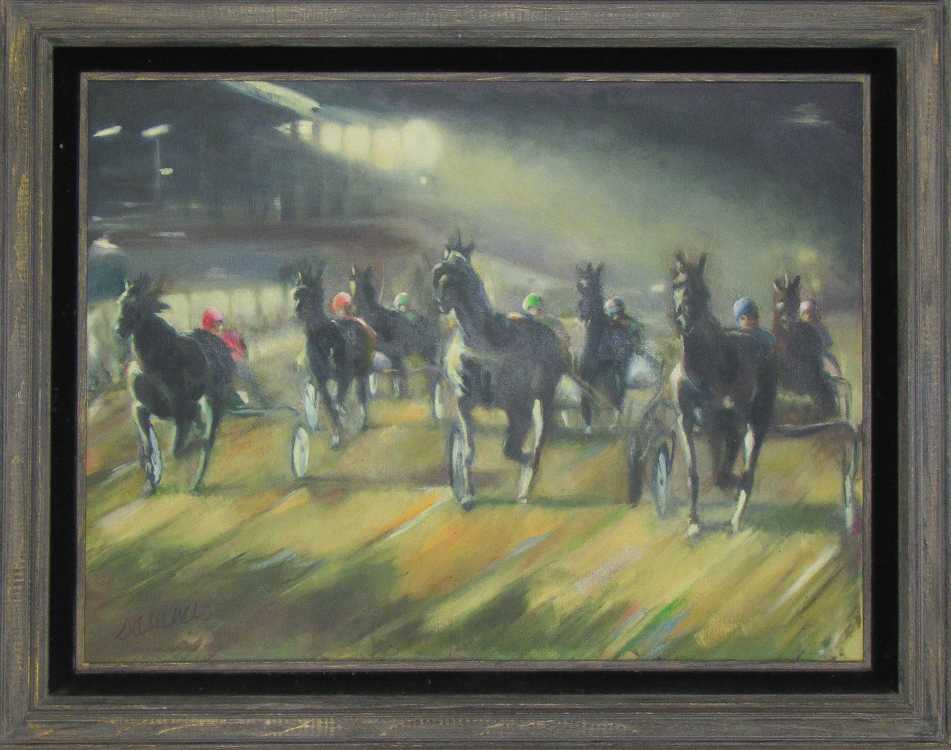 Appraisal: HARNESS RACING OIL ON CANVAS horses pulling sulky two-wheeled carts