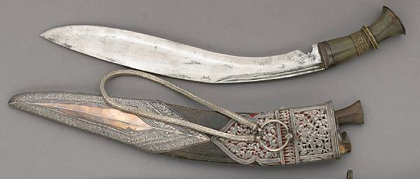 Appraisal: A silver-mounted Nepalese kothimora kukrilate th century The inch blade