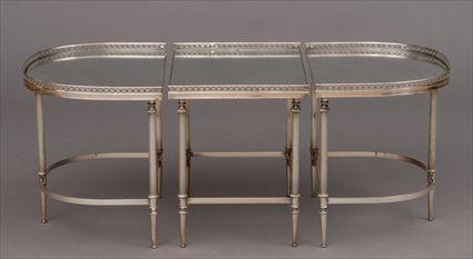 Appraisal: LOUIS XVI-STYLE SILVER-PLATED THREE PIECE SURTOUT DE TABLE MOUNTED ON