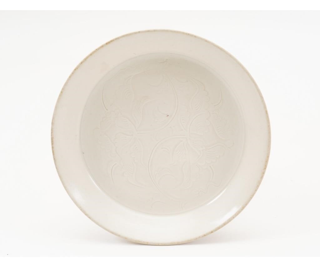 Appraisal: Chinese Ding flat dish with two stem plants delicately incised