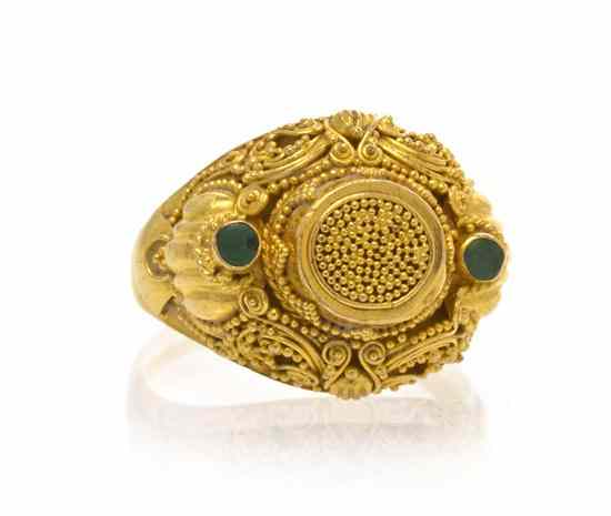 Appraisal: A Karat Yellow Gold and Emerald Ring containing two round